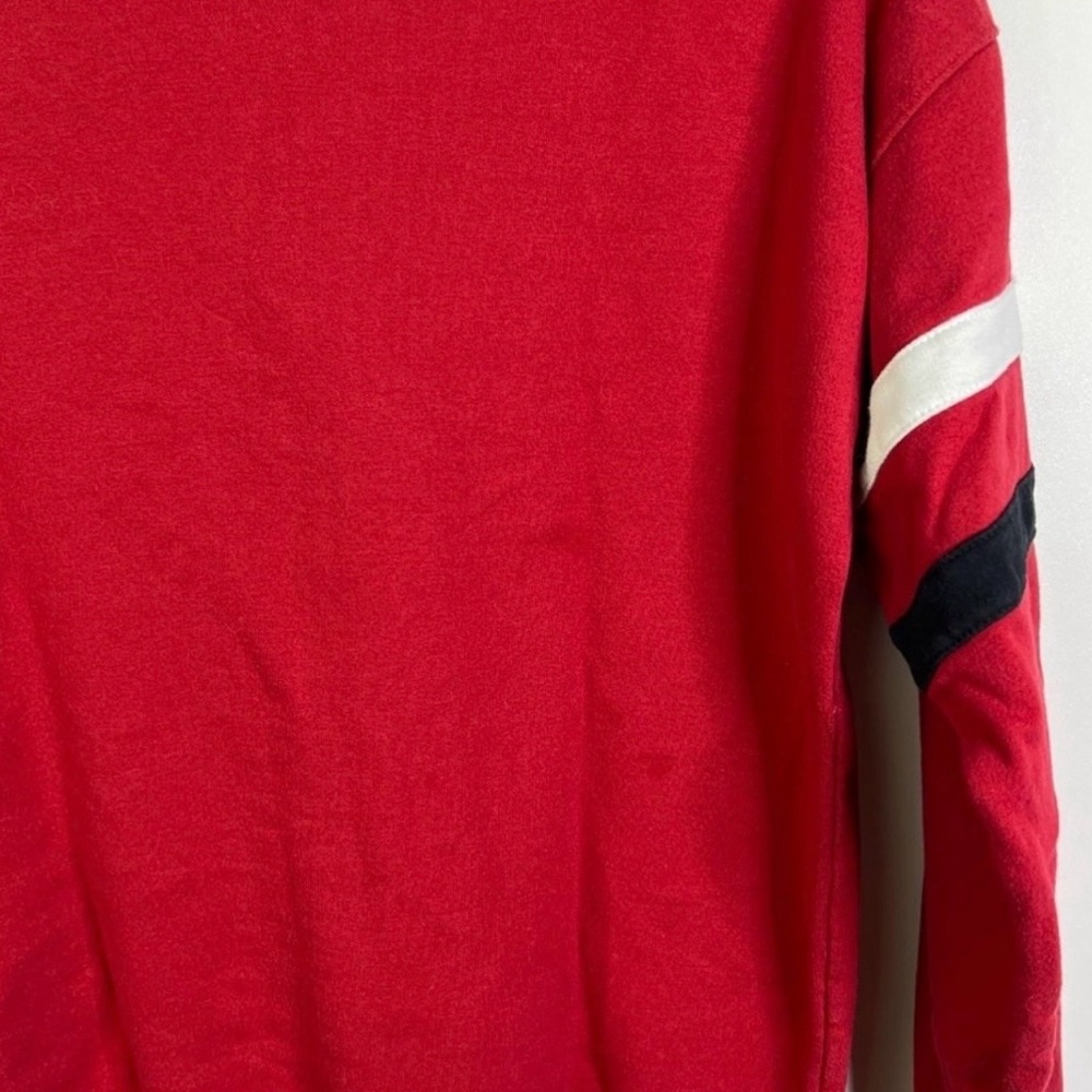 Disney Mickey Mouse Striped Sleeve Red Crewneck Sweatshirt Size Medium - Picture 9 of 9